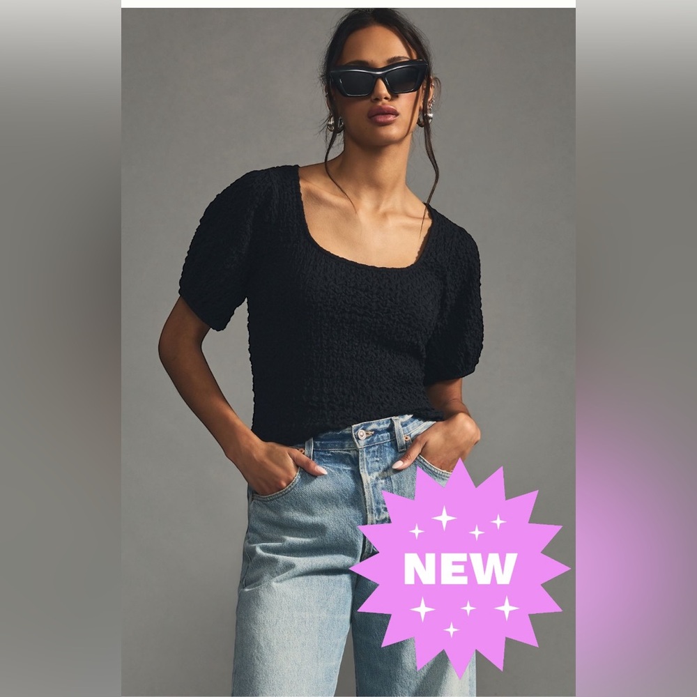 NWT Leah & Viola Anthropologie black puff 🖤sleeve short sleeve top